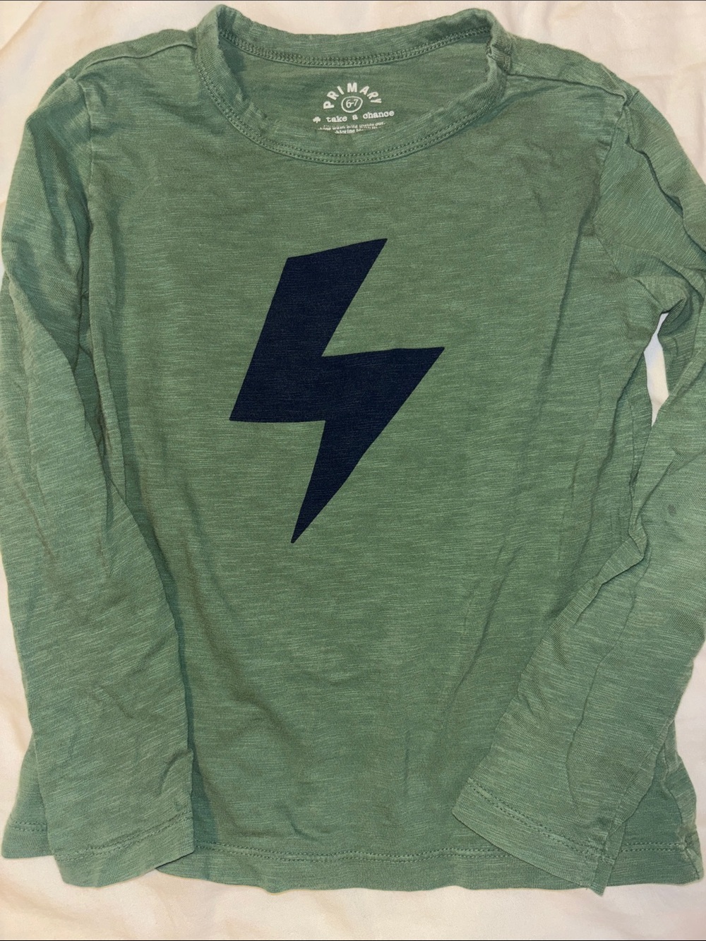 Primary Green Long-Sleeve Tee with Navy Lightning Bolt